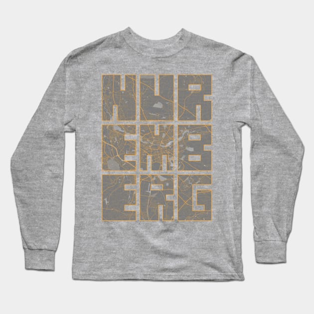 Nuremberg, Bavaria, Germany City Map Typography - Bauhaus Long Sleeve T-Shirt by deMAP Studio